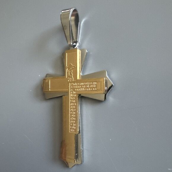 Double Gold Plated Cross Pendant 24 Inch Chain Stainless Steel Religious Gift - Picture 2 of 6